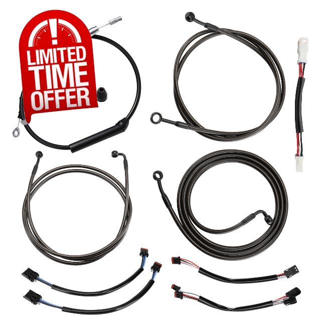 16" Touring Extended Handlebar Cable Set Brake Line & Clutch Cable & CAN Bus Wire Harness & TBW for Harley 2021-up Street Glide/Road Glide/Road King/Electra Glide with ABS
