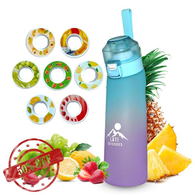 Lati Outdoors Leakproof Air Water Bottle with 7 Flavour Pods - 650ml Starter Up BPA Free Water Bottle with Straw for Kids & Adults