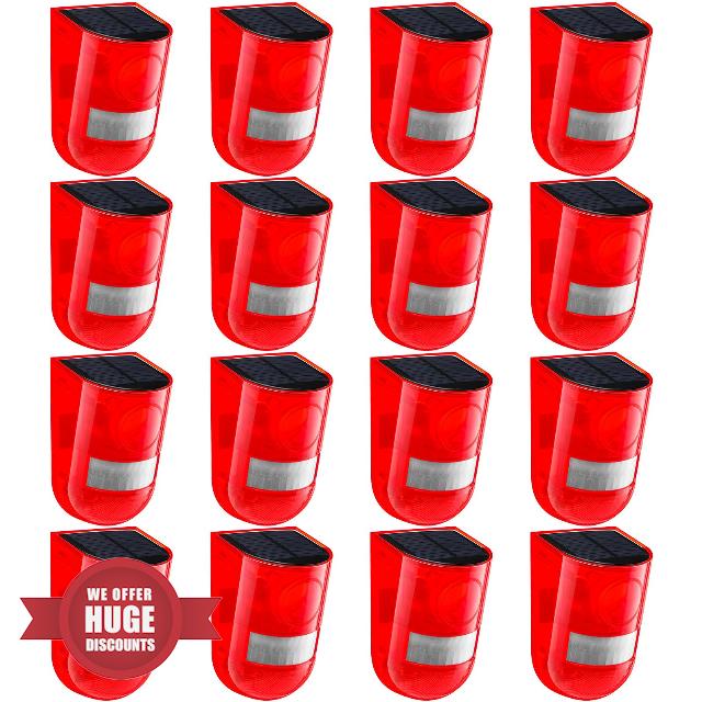 16 Pack Solar Sound and Light Alarm Motion Sensor 129dB Outdoor Dog Baking Security Siren Waterproof Motion Activated Detector Alarm 6 LEDs Flash Warning Strobe Alarm System for Home