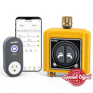 RAINPOINT WiFi Water Timer with Brass Inlet & Outlet，2 Zone WiFi Hose Timer for Lawn
