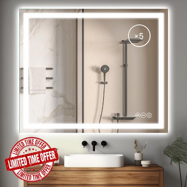 LED Bathroom Mirror 36 x 30 Inch Anti-Fog Bathroom Mirror with Led Illuminated Mirror
