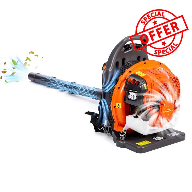 65CC 2-Stroke 850CFM 230MPH Gas Powered Backpack Leaf Blower with Powerful Clearing Performance