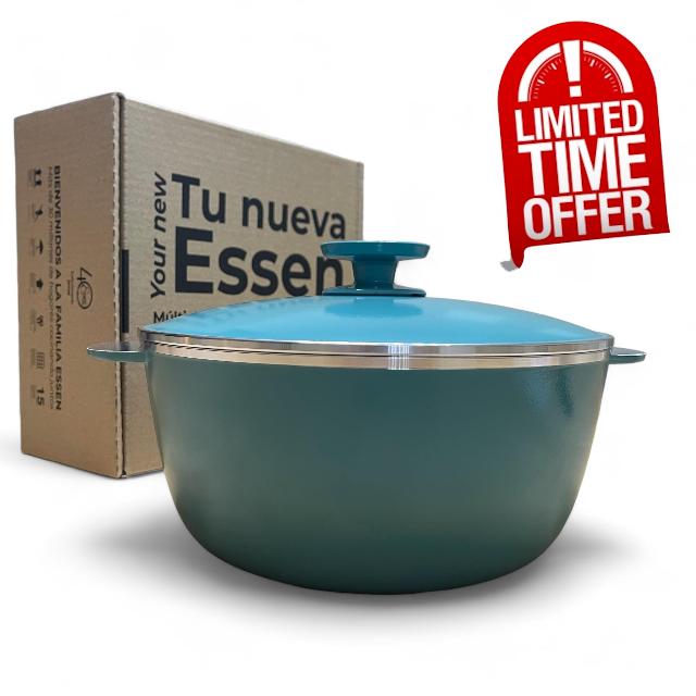 Essen 4524 Aqua Dutch Oven - Contemporary Line - Cast Aluminum with Nova Trimium Nonstick Coating - Ideal for 4-5 Servings - Even and Healthy Cooking - Argentinian brand Essen now in the United States. (Aqua)