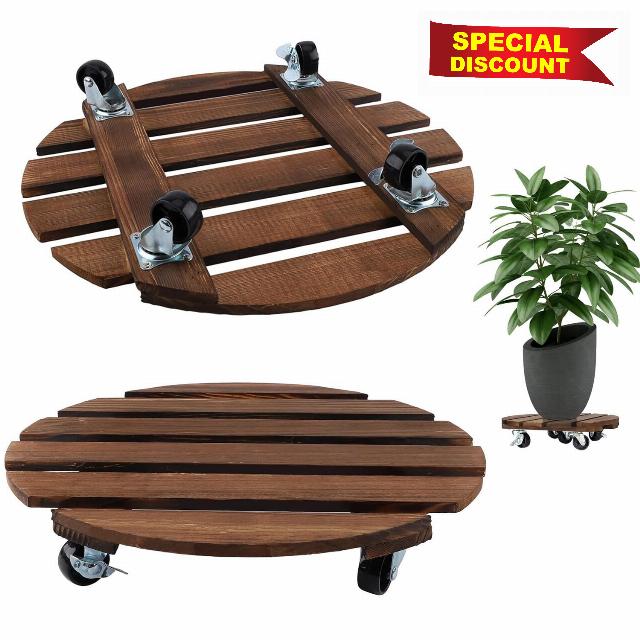 BURNTOP 2 Pack Plant Caddy wooden plant stands outdoor with wheels Brake garden pot stands home indoor and outdoor plant decoration brackets heavy duty rolling plant movers bracket plant dolly