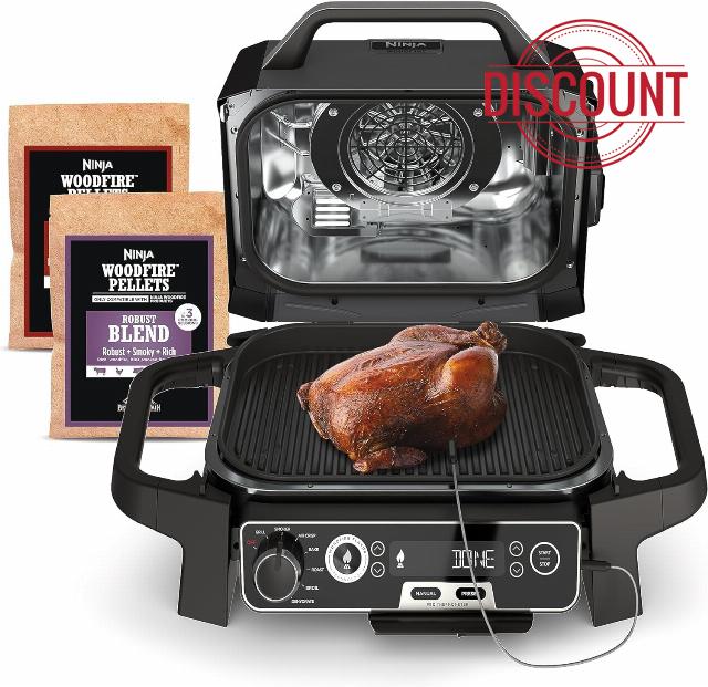 Ninja Woodfire rill & Smoker OG751BRN with Versatile Outdoor Cooking Appliance with Thermometer and Multiple Functions