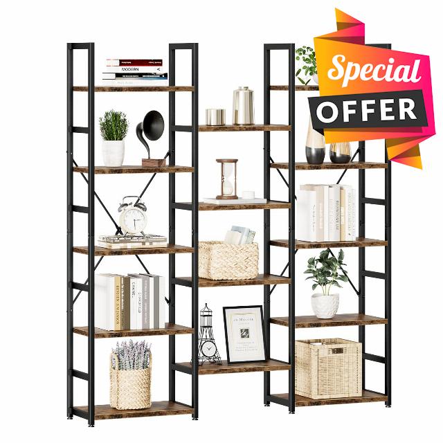 NUMENN Triple Column 5 Tier Bookshelf