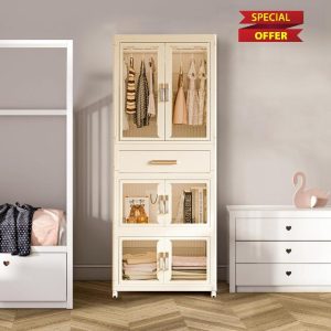 Large Portable Kids Closet Children's Armoire Adults Clothes Wardrobe Closet with drawers and doors