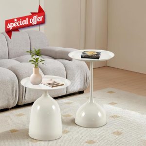 Side Tables Nesting Tables Round Side Table 2 Set End Table Set Modern Table Bedside Set Livingroom Table Sofa & Console Table Pedestal Tables Coffee Tables Metal Table End Tables (White)