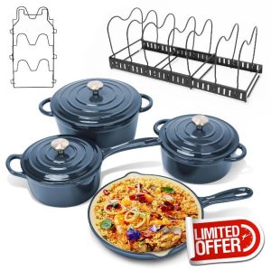 Uniflasy Enameled Cast Iron Cookware Set