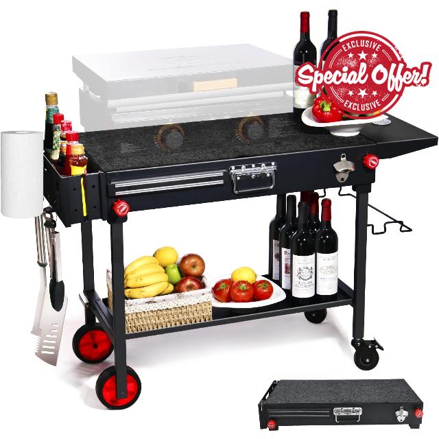 Portable Blackstone Griddle Stand - Outdoor Grill Table with Caddy - Fit 17” or 22” Tabletop Grill