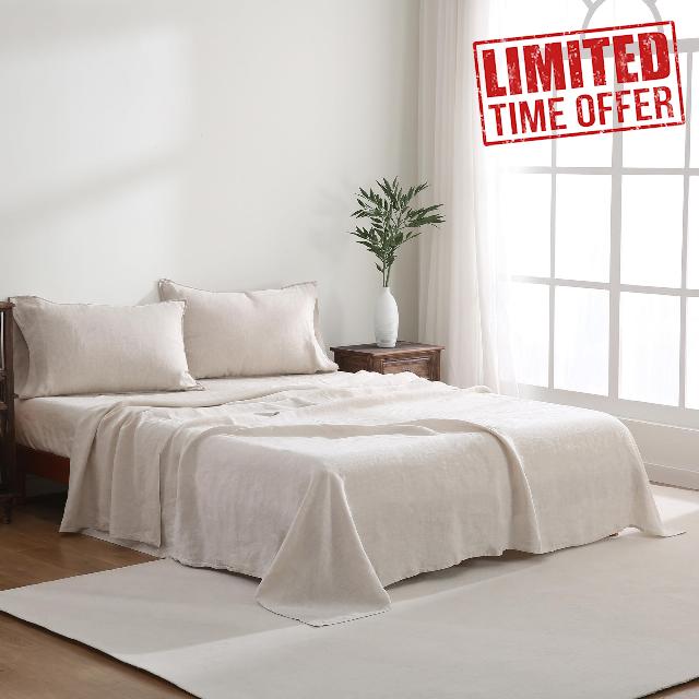 Luxurious 100% Pure French Linen Flat Sheet - Stone Washed