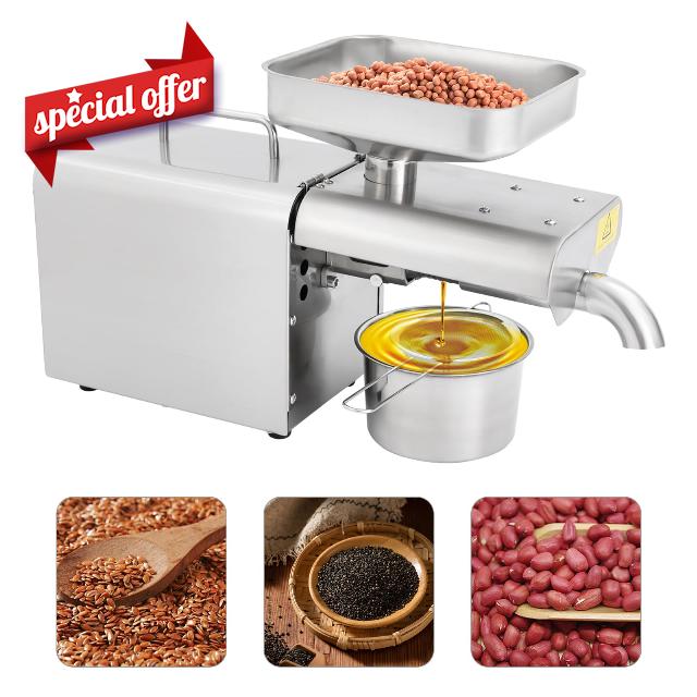 Oil Press Machine 750W Hot/Cold Electric Automatic Oil Press Extractor Machine Organic Oil Expeller for Peanut Sesame Sunflower Seeds Coconut Soybean for Home and Kitchen