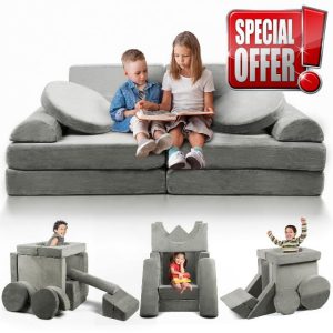 Modular Kids Play Couch - 15 Pieces Buildable Plush Play Couch Panels with Ball Pit Square