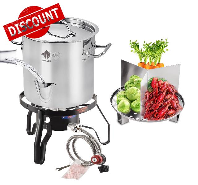 ARC 40QT Stainless Steel Steamer Pot With Portable Propane Burner For Outdoor Cooking