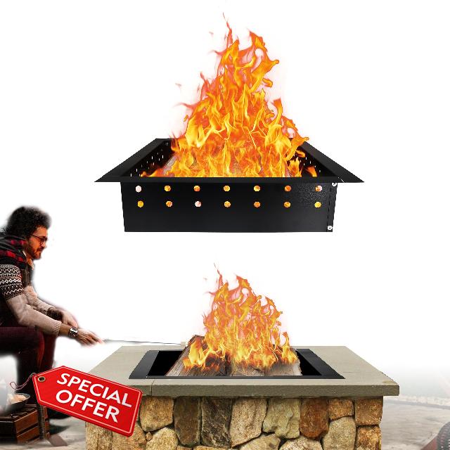 Smokeless Fire Ring Insert Square - Carbon Steel 36" OD & 30" ID Powder Coated Bonfire Ring Insert with Air Vents – Portable Fire Ring with Quick Assembly for Outdoor Gatherings