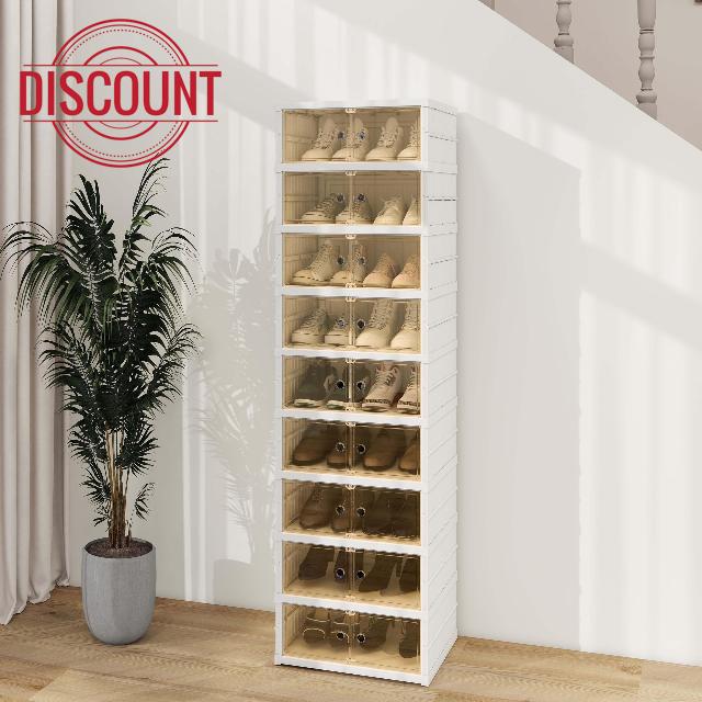 FLEXIMOUNTS Shoe Rack Organizer Storage Box 9 Tiers-18 Pairs