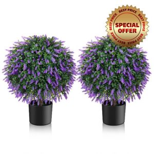 Set of 2 Pack Artificial Lavender Topiary Ball Trees 21.6''