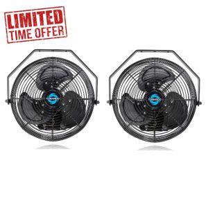 Tornado 2 Pack 12 Inch Outdoor Rated IPX4 Water-Resistant High Velocity Metal Industrial Wall Mount Fan For Commercial