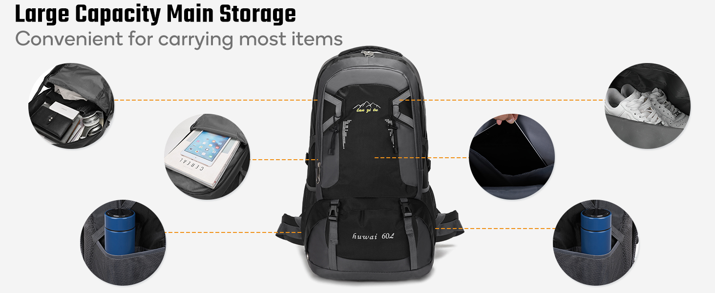 Hiking Backpack 60L Large Camping Rucksack Waterproof Backpacks