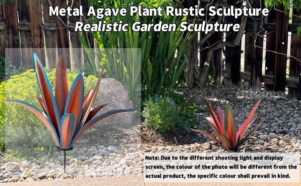Metal Agave Plant Rustic Sculpture, Realistic Garden Sculpture