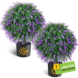 21.6“ Artificial Lavender Topiary Ball Trees Set of 2