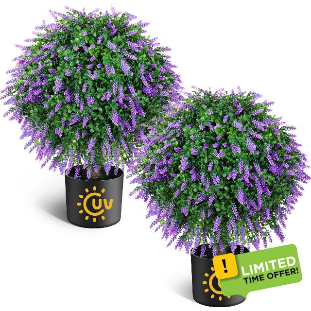 21.6“ Artificial Lavender Topiary Ball Trees Set of 2