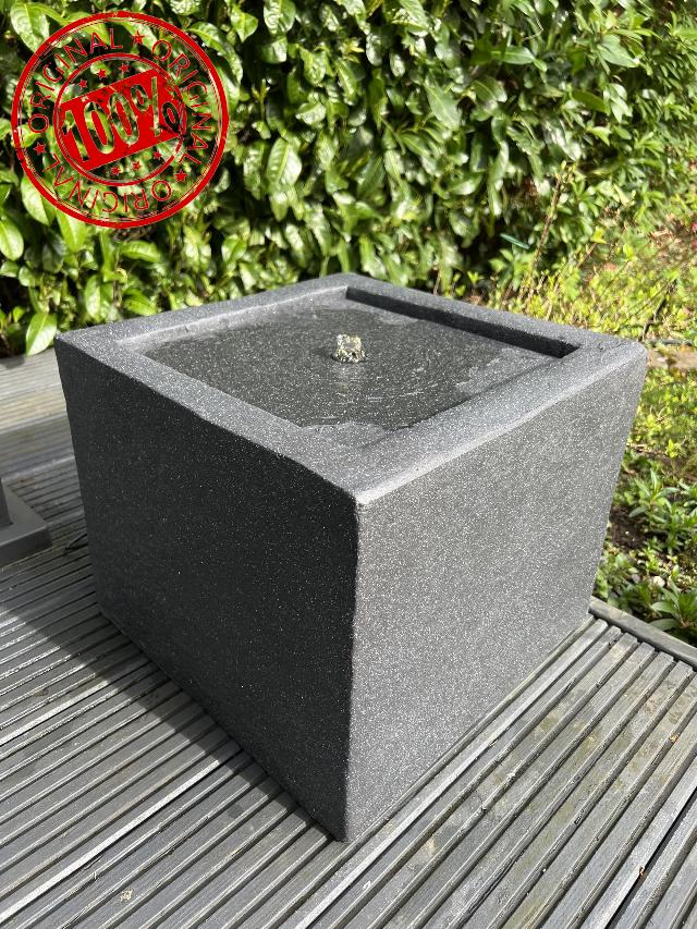 allpondsolutions Square Solar Water Feature with LED Lights in Dark Grey - 37x37x30cm