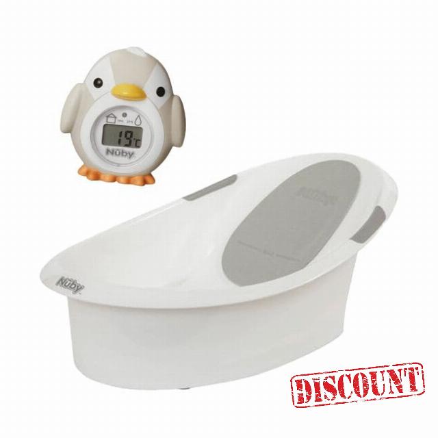 Nuby Bathtime Bundle - Newborn Baby Bath & Digital Thermometer - Anti-Slip | Soft Headrest | BPA Free | Suitbale from Birth