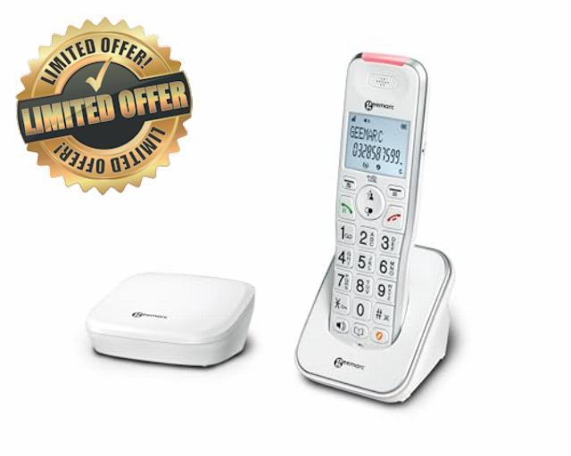 Geemarc Liberty 200 - Home Telephone with Extra Small DECT Base - Amplified Cordless Handset to Be Placed Anywhere in the House