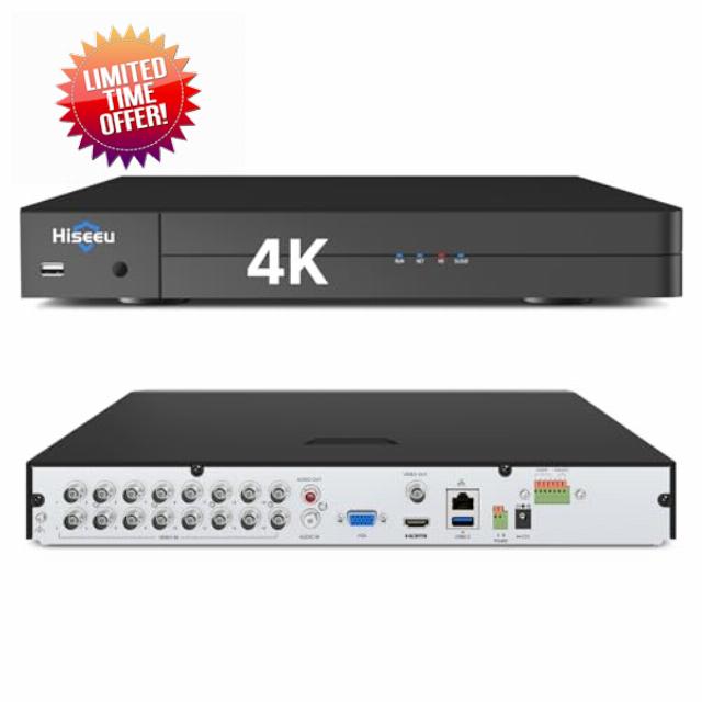 Hiseeu 4K/8MP DVR 16 Channel Security 4K H.265+ Digital Video Recorder Advanced CCTV DVR for Security Camera