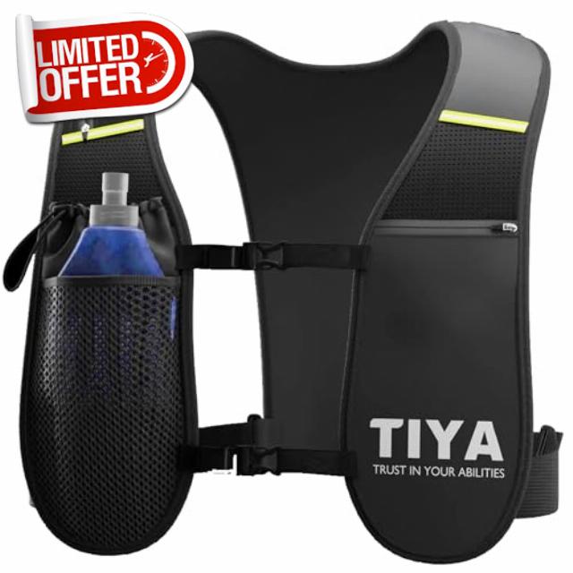 TIYA Running Hydration Vest – Water Bottle & Smartphone Compartments – Lightweight