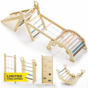 BlueWood 2024 8 in 1 Pikler Triangle Climbing Set Montessori Climbing Set Toddler Climbing Toys Indoor Baby Jungle Gym Pikler Climbing Toys Toddler Climber Indoor Playground for Kids - Mauve Pink