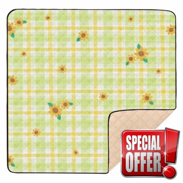 Yellow-Green Checkered Sunflower Soft Padded Baby Playmat for Indoor Outdoor 1-Piecing Activity Entertainment Mat for Babies Infants Toddlers