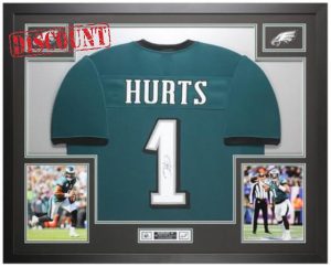 Jalen Hurts Autographed Green Philadelphia Jersey - Beautifully Matted and Framed - Hand Signed By Hurts and Certified Authentic by JSA - Includes Certificate of Authenticity