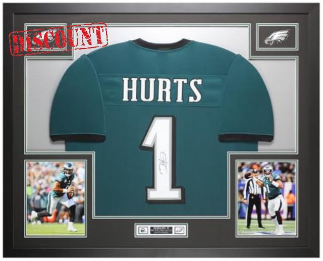 Jalen Hurts Autographed Green Philadelphia Jersey - Beautifully Matted and Framed - Hand Signed By Hurts and Certified Authentic by JSA - Includes Certificate of Authenticity