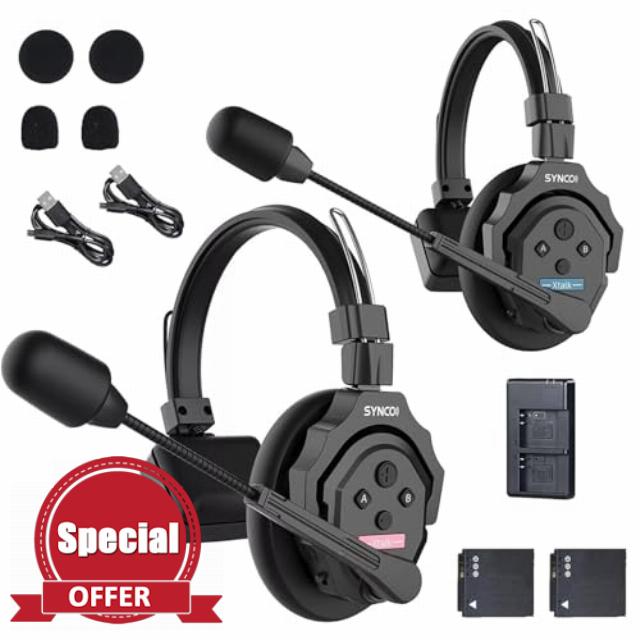 EACHSHOT SYNCO XTalk X2 2.4GHz Wireless Headset Intercom System Microphone Random Master Device 350m Operating Range for Movie Shoot Live Show Stage Performance Real-time Monitoring (2Pcs)