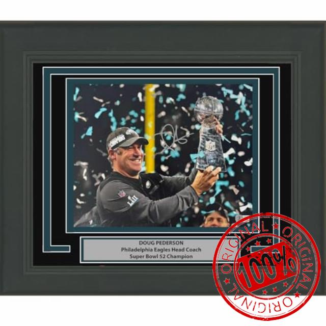 Framed Autographed/Signed Doug Pederson Philadelphia Eagles Super Bowl LII 52 Champions 11x14 Football Photo Beckett BAS COA
