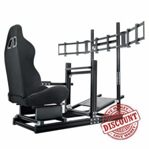 Anman Racing Simulator Cockpit Stand with Triple Monitor Mount and Black Seat Fit for Logitech/Thrustmaster/Fanatec G920 G923 T300