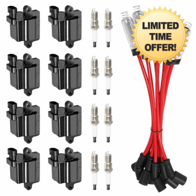 8Pcs UF271 Square Ignition Coils with 41-962 Platinum Spark Plugs & 748UU 8mm Spark Plug Wires Set Compatible with Chevy Silverado Suburba Tahoe