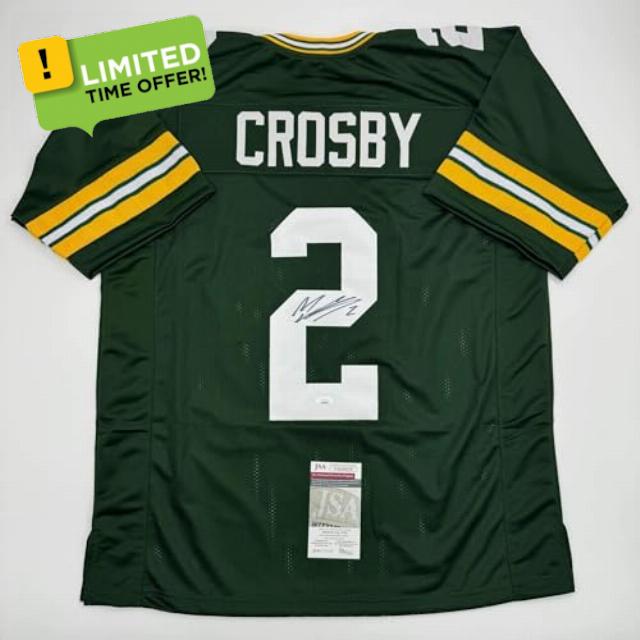 Autographed/Signed Mason Crosby Green Bay Green Football Jersey JSA COA