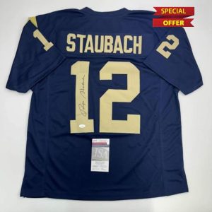 Autographed/Signed Roger Staubach Navy Midshipmen Blue College Football Jersey JSA COA
