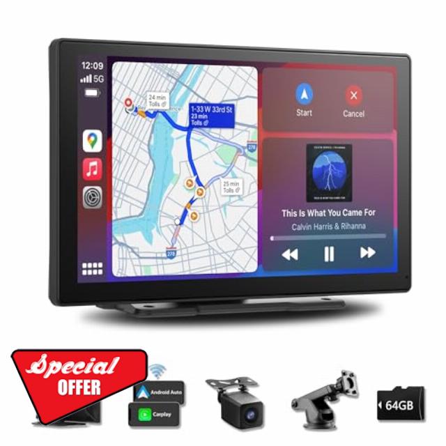 9-Inch Wireless Apple CarPlay & Android Auto Portable Display
