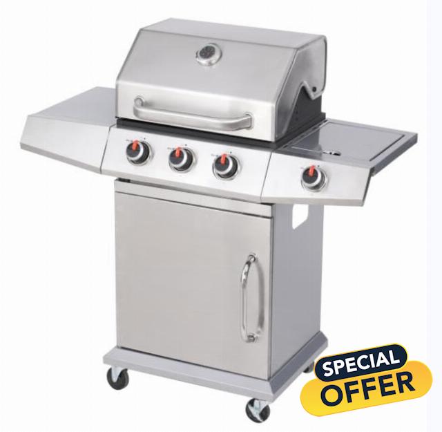 GasOne Deluxe 3+1 Burner Stainless Steel– Outdoor Cabinet Style with Side Burner - Wheels - High-Temperature Paint Coating Gas BBQ Grill – Elegant and Luxurious Design