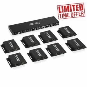 1080P 1x16 (8 Receivers) HDMI Splitter Over Cat6 Extender up to 164 Feet (50 Meters) for 16 Monitors and 1 Loop-Out Monitor (1 in 16 Out)