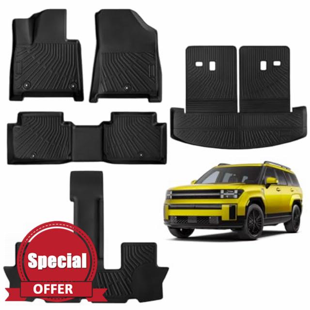 Floor Mats for Hyundai Sante Fe 7 Seater 2024 2025 (Not Hybrid) All Weather Sante Fe Floor Mats for Hyundai Sante Fe Accessories 2024 2025 TPE Cargo Mat with Backrest Mat Black