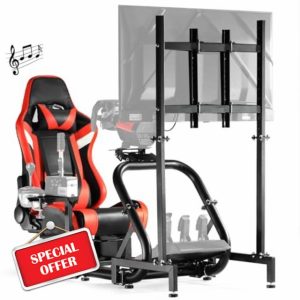 Anman Racing Simulator Cockpit with Bluetooth Speakers Seat & Monitor Stand Fit for Logitech/Thrustmaster/Fanatec G29/G920/G923/T248/T300