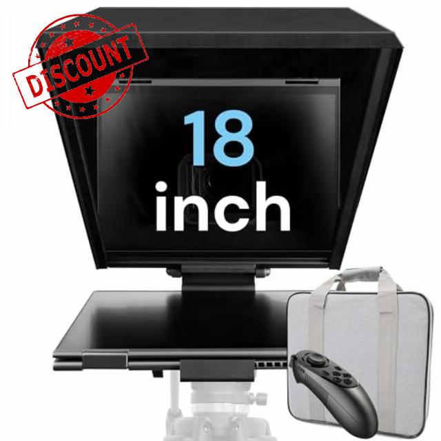 18" Aluminium Wide-Angle Large Teleprompter with Adjustable Support for Wide-Angle Camera Lens and Accommodates 15.6’ 360⁰ Hinged Tablet (18"-Max)