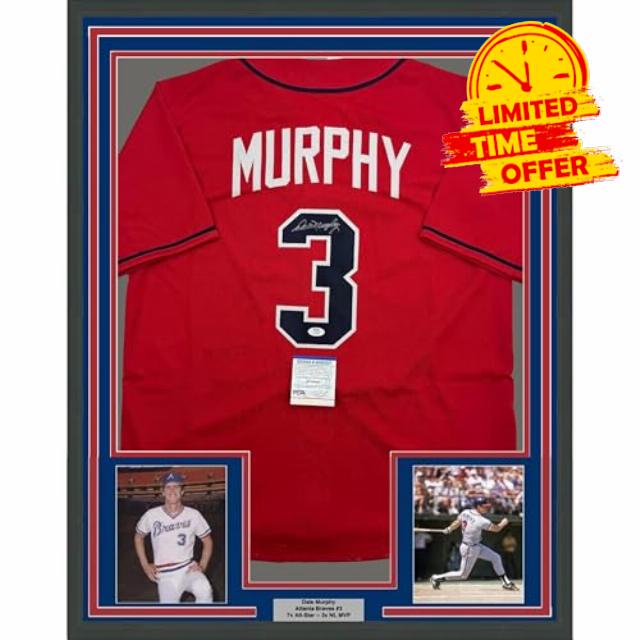 Framed Autographed/Signed Dale Murphy 35x39 Atlanta Red Baseball Jersey PSA COA #2
