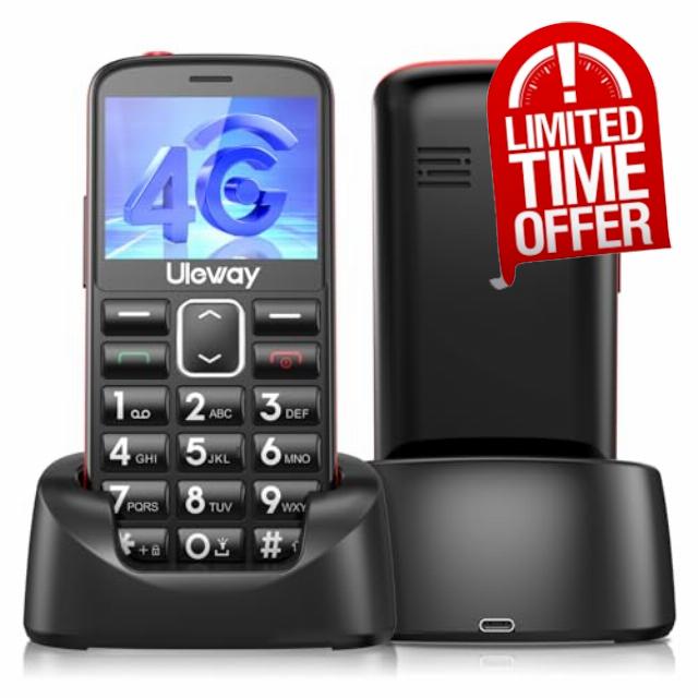 Tosaju 4G Senior Mobile Phone SIM Free Unlocked Simple Mobile Phone for Elderly Senior Cell Phone Big Button Mobile Phone Basic Easy to use Phone with SOS Button Black
