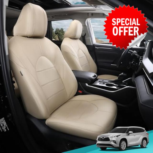 Customized Car Seat Covers for Toyota Highlander 2020-2024 8 Seater Full Set Faux Leather Replacement Accessories - Second Row 40/60 Split Bench - Beige